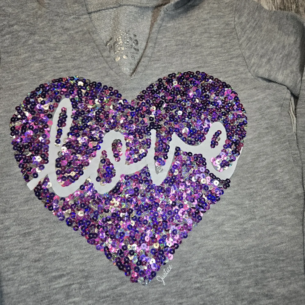 Justice purple sequin heart hooded sweatshirt